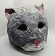 Rare Vintage Creepy Paper Mache Halloween Cat Mask Mardi Gras Folk Art