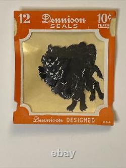 Rare Vintage Dennison Seals Halloween Black Cat Nos Nip
