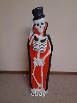 Rare Vintage Don Featherstone Blow Mold Skeleton Orange Halloween With Top Hat