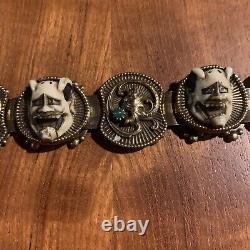 Rare Vintage Florenza Japanese Noh Hannya Mask Bracelet 50s Great For Halloween