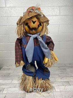 Rare Vintage Gemmy Halloween Fiber Optic Color Changing Pumpkin Scarecrow Read