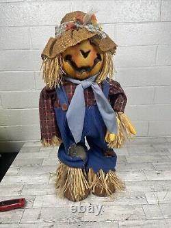 Rare Vintage Gemmy Halloween Fiber Optic Color Changing Pumpkin Scarecrow Read