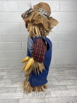 Rare Vintage Gemmy Halloween Fiber Optic Color Changing Pumpkin Scarecrow Read