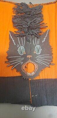 Rare Vintage Halloween Black Cat Hat Die Cut Cap Black Ornage Open Mouth Cap Hea