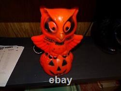 Rare Vintage Halloween Blow Mold Owl & Jack O Lantern JOL 13 Tabletop Pumpkin