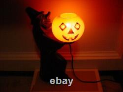 Rare Vintage Halloween Blow Mold Witch Holding light up Pumpkin