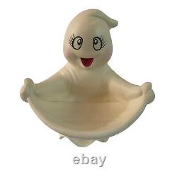 Rare Vintage Halloween Ceramic Ghost Candy Bowl Display Spooky Happy Cute Ghost