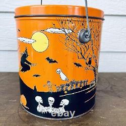 Rare Vintage Halloween Metal Pail Paint Can Size