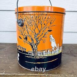 Rare Vintage Halloween Metal Pail Paint Can Size