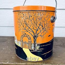 Rare Vintage Halloween Metal Pail Paint Can Size