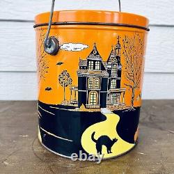 Rare Vintage Halloween Metal Pail Paint Can Size