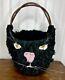 Rare Vintage Halloween Pail Folk Art Woven Wicker Black Cat Bucket Decor