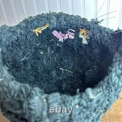 Rare Vintage Halloween Pail Folk Art Woven Wicker Black Cat Bucket Decor