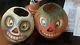 Rare Vintage Halloween Paper Mache Scary Face Pumpkin And Skull Early