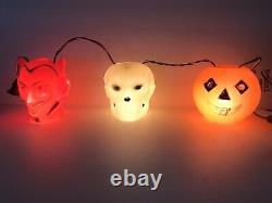 Rare Vintage Halloween Peerless Lights Devil Skull Jack O Lantern Blow Mold 1960