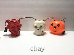 Rare Vintage Halloween Peerless Lights Devil Skull Jack O Lantern Blow Mold 1960