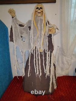 Rare Vintage Halloween Umbrella Reaper Skeleton Figure 3' Tall Creepy Sounds