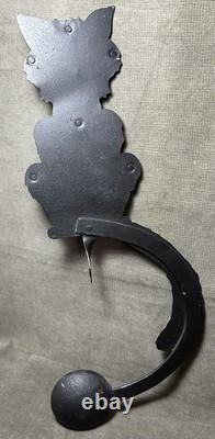 Rare Vintage Kinetic Pendulum Balancing Black Cat Metal Folk Art Halloween