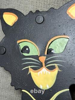 Rare Vintage Kinetic Pendulum Balancing Black Cat Metal Folk Art Halloween