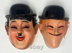 Rare Vintage Laurel and Hardy Plastic Masks by Bayshore Made In France Halloween