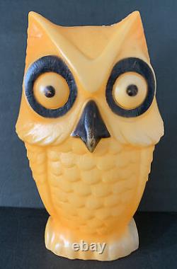Rare Vintage Owl Orange Black Blow Mold Plastic Halloween Decoration Light&Cord