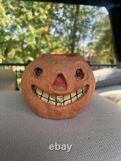 Rare Vintage Paper Mache Jack O Lantern Halloween Pumpkin