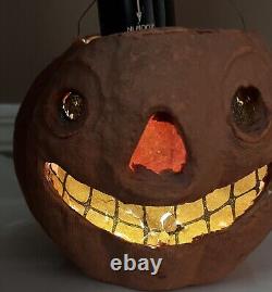 Rare Vintage Paper Mache Jack O Lantern Halloween Pumpkin