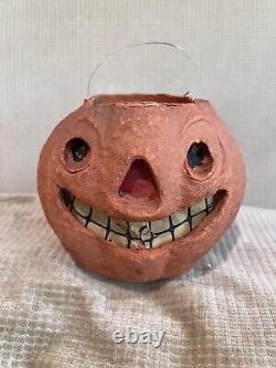 Rare Vintage Paper Mache Jack O Lantern Halloween Pumpkin