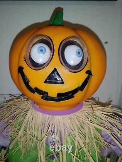 Rare Vintage Talking Halloween Pumpkin Man Candy Greeter 3 Foot Tall Eyes Move