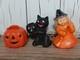 Rare Vintage Wax Black Cat, Jack O Lantern, Witch Girl Candy Container Holders