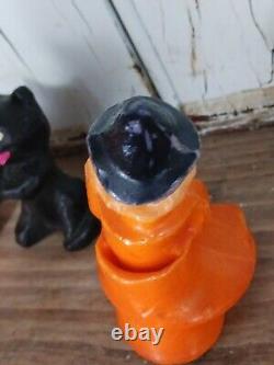 Rare Vintage Wax Black Cat, Jack O Lantern, WITCH GIRL Candy Container Holders
