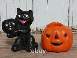 Rare Vintage Wax Black Cat, Jack O Lantern, WITCH GIRL Candy Container Holders