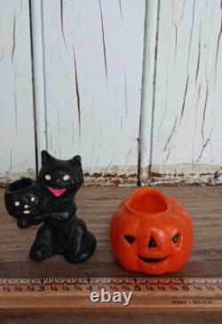 Rare Vintage Wax Black Cat, Jack O Lantern, WITCH GIRL Candy Container Holders