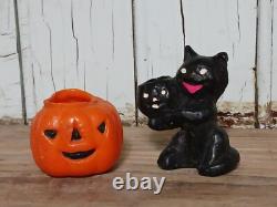 Rare Vintage Wax Black Cat, Jack O Lantern, WITCH GIRL Candy Container Holders