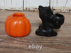 Rare Vintage Wax Black Cat, Jack O Lantern, WITCH GIRL Candy Container Holders