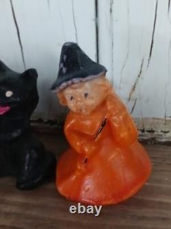 Rare Vintage Wax Black Cat, Jack O Lantern, WITCH GIRL Candy Container Holders