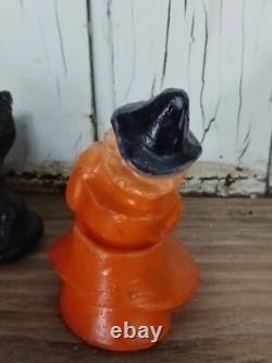 Rare Vintage Wax Black Cat, Jack O Lantern, WITCH GIRL Candy Container Holders