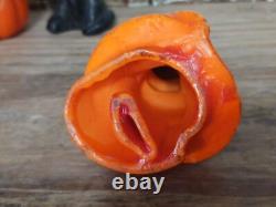 Rare Vintage Wax Black Cat, Jack O Lantern, WITCH GIRL Candy Container Holders