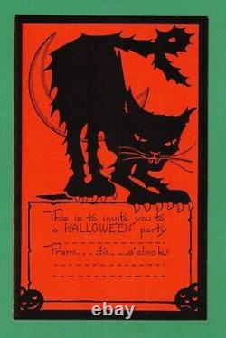 Rare Vintage Whitney Halloween Party Invitation Postcard Black Cat Moon