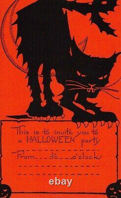 Rare Vintage Whitney Halloween Party Invitation Postcard Black Cat Moon