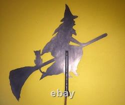 Rare Vintage Witch with Cat Riding Broomstick Original Metal Weathervane