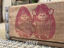 Rare Vintage Wooden Soda Crate Trick R Treat Elgin Illinois Box? Halloween Box