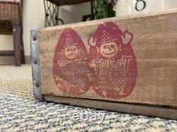 Rare Vintage Wooden Soda Crate Trick R Treat Elgin Illinois Box? Halloween Box