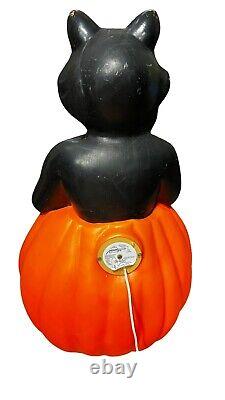 Rare Vintage XL Black Cat & Jack O Lantern Pumpkin Lighted Blow Mold 34