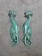 Rare Vtg 1962 Mcm Pair Green Cats Gold Eyes Chalkware Universal Statuary 19