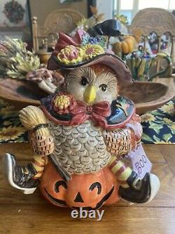 Rare Vtg Halloween 1995 Harvest Witch Owl Cookie Jar Jack-o-lantern Htf 12 X 11