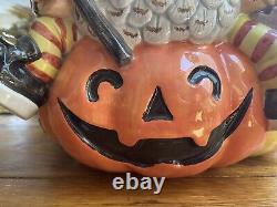 Rare Vtg Halloween 1995 Harvest Witch Owl Cookie Jar Jack-o-lantern Htf 12 X 11