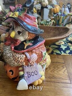 Rare Vtg Halloween 1995 Harvest Witch Owl Cookie Jar Jack-o-lantern Htf 12 X 11