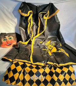 Rare Vtg Halloween Witch Mask & Skirt / Cape Costume Witch Cat Broom Moon Scene