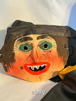 Rare Vtg Halloween Witch Mask & Skirt / Cape Costume Witch Cat Broom Moon Scene